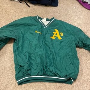 A’s windbreak crew neck. Size XL. Brand is Rawlings